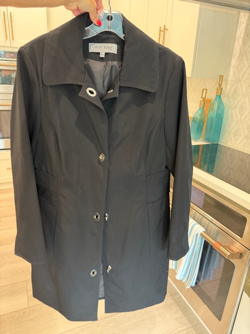 Anne Klein black trench coat, Women's size L